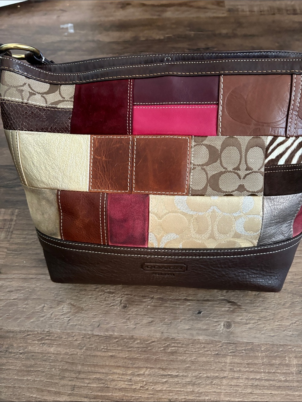 Coach Patchwork Shoulder Bag in Brown, Tan, Cream & Red